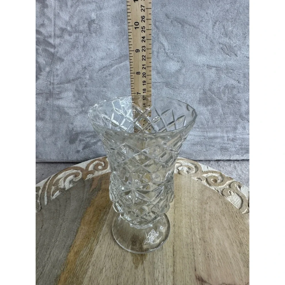Vintage Style Clear Pressed Glass‎ Diamond Cut Pedestal Flower Vase 6.5 Inch